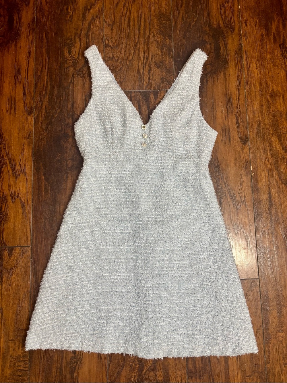 Women’s Powder Blue Sleeveless Tweed V-Neck A-Line Dress Size Small